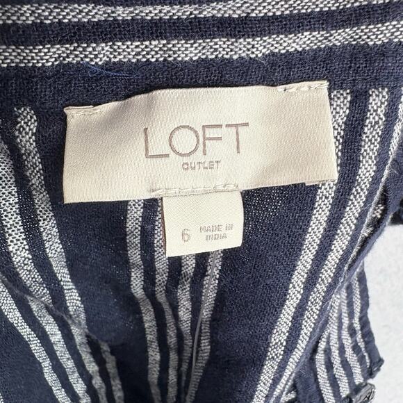 Ann Taylor LOFT Outlet Womens Sz 6 Navy Striped Criss Cross Linen Blend Tank NWT - Picture 7 of 9